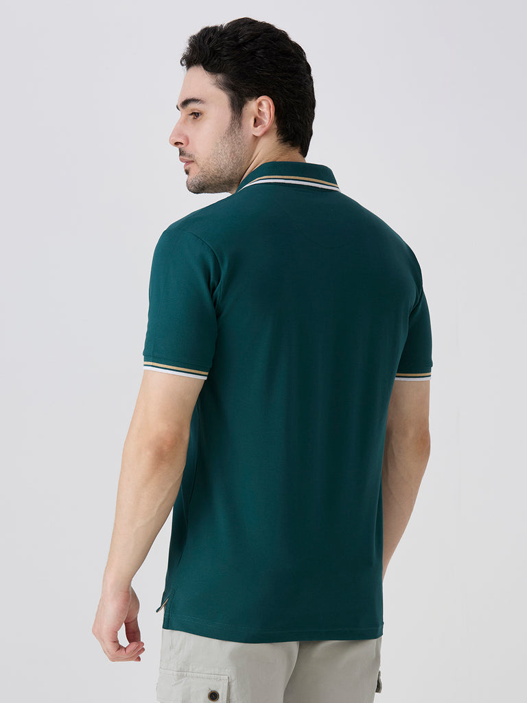 Bottle Green Pique Lycra Solid Polo