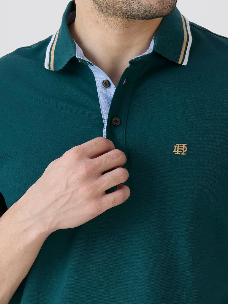 Bottle Green Pique Lycra Solid Polo