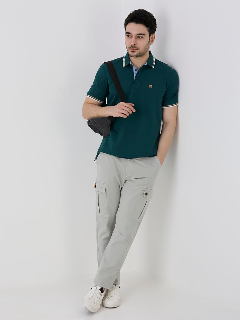 Bottle Green Pique Lycra Solid Polo