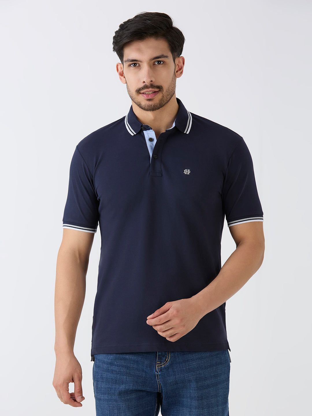 Navy Pique Lycra Solid Polo