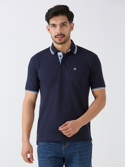 Navy Pique Lycra Solid Polo
