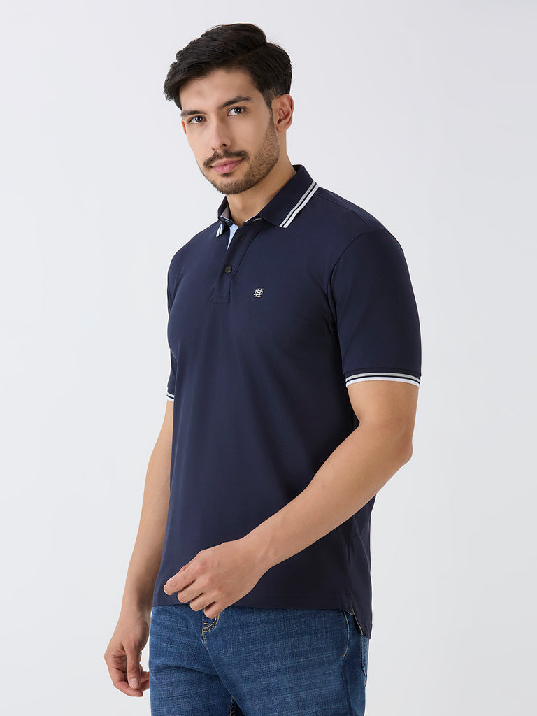 Navy Pique Lycra Solid Polo