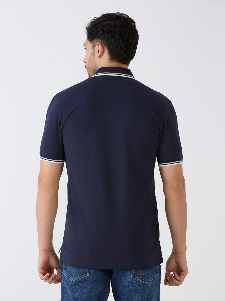 Navy Pique Lycra Solid Polo
