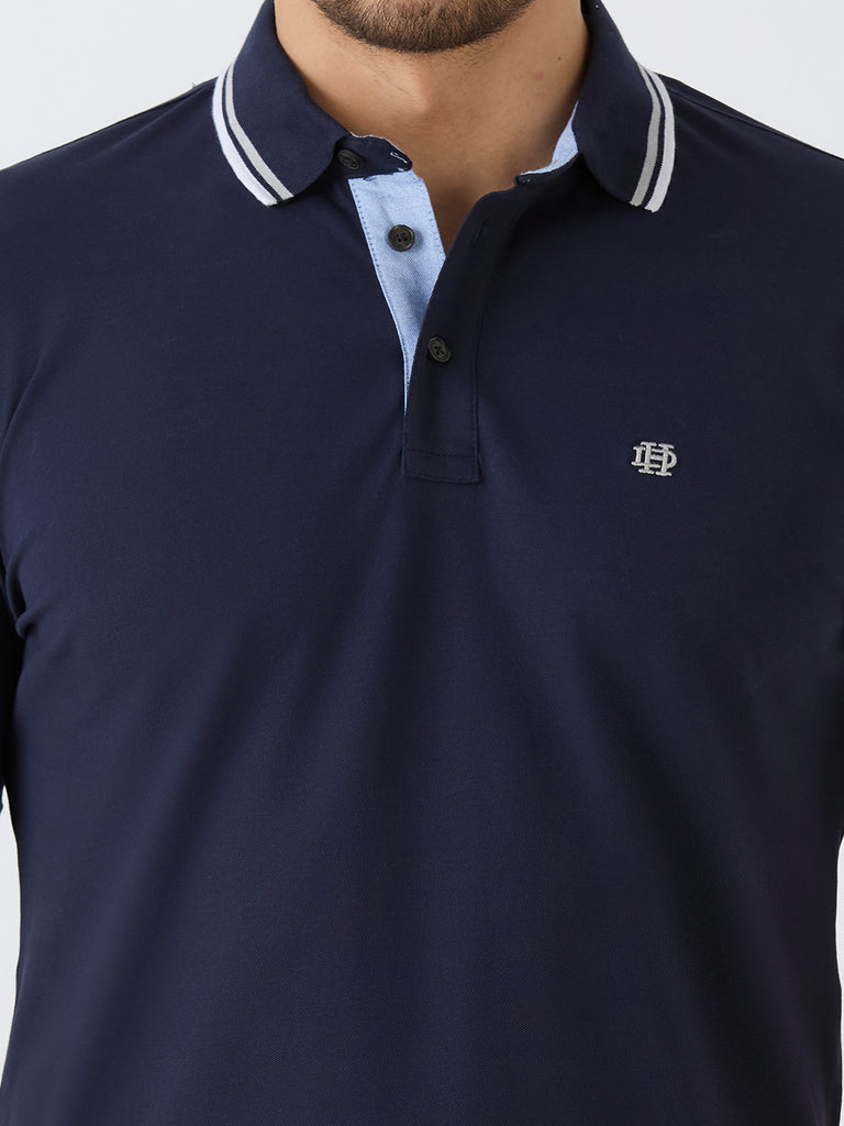 Navy Pique Lycra Solid Polo
