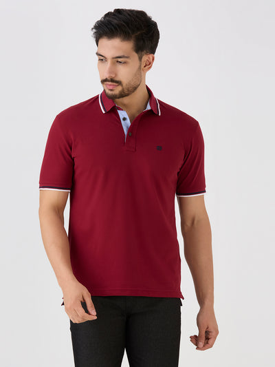 Maroon Pique Lycra Solid Polo