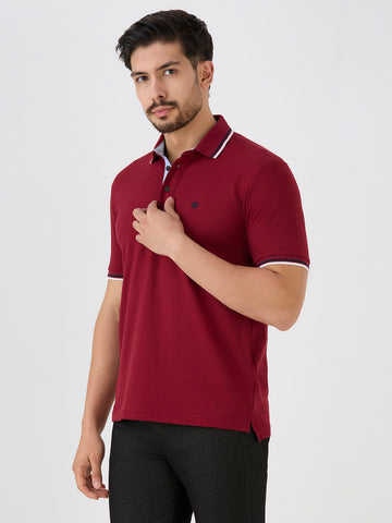 Maroon Pique Lycra Solid Polo