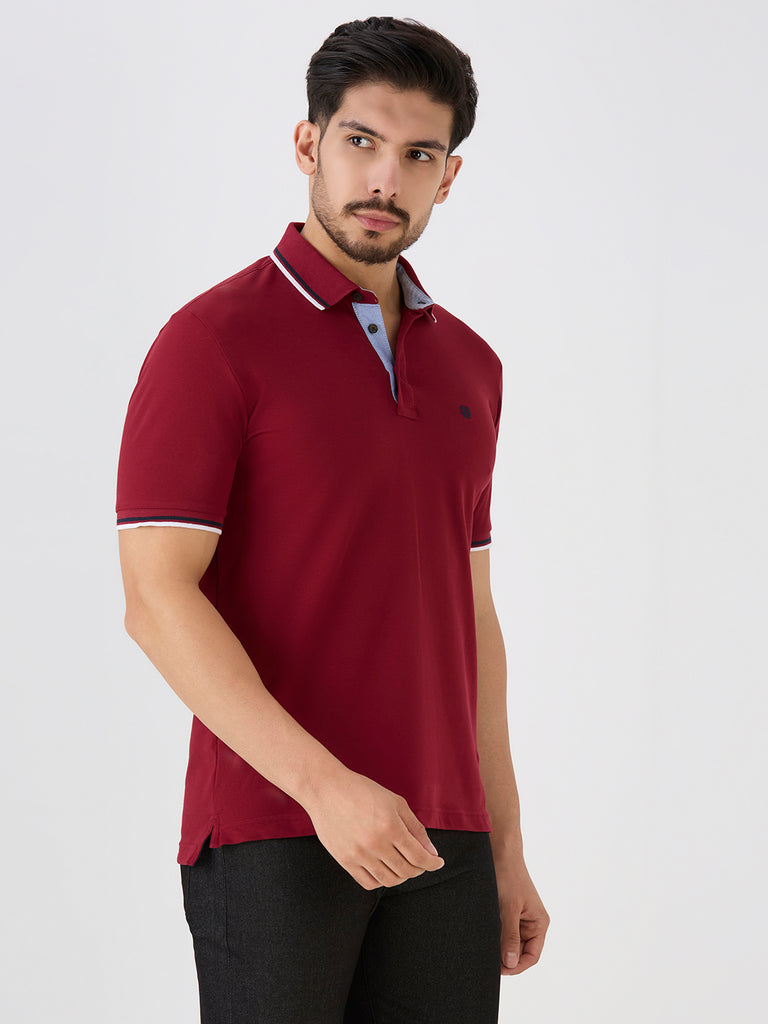 Maroon Pique Lycra Solid Polo