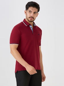 Maroon Pique Lycra Solid Polo