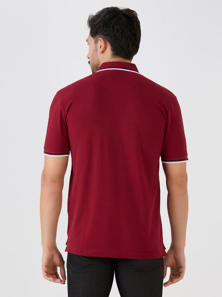 Maroon Pique Lycra Solid Polo