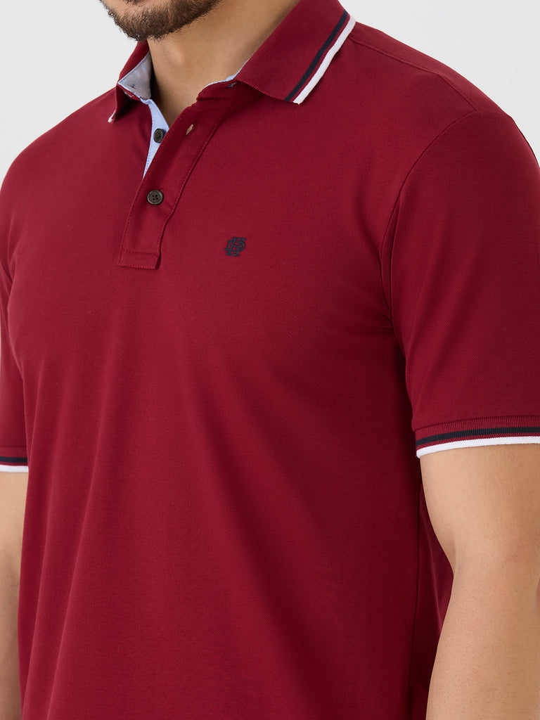 Maroon Pique Lycra Solid Polo