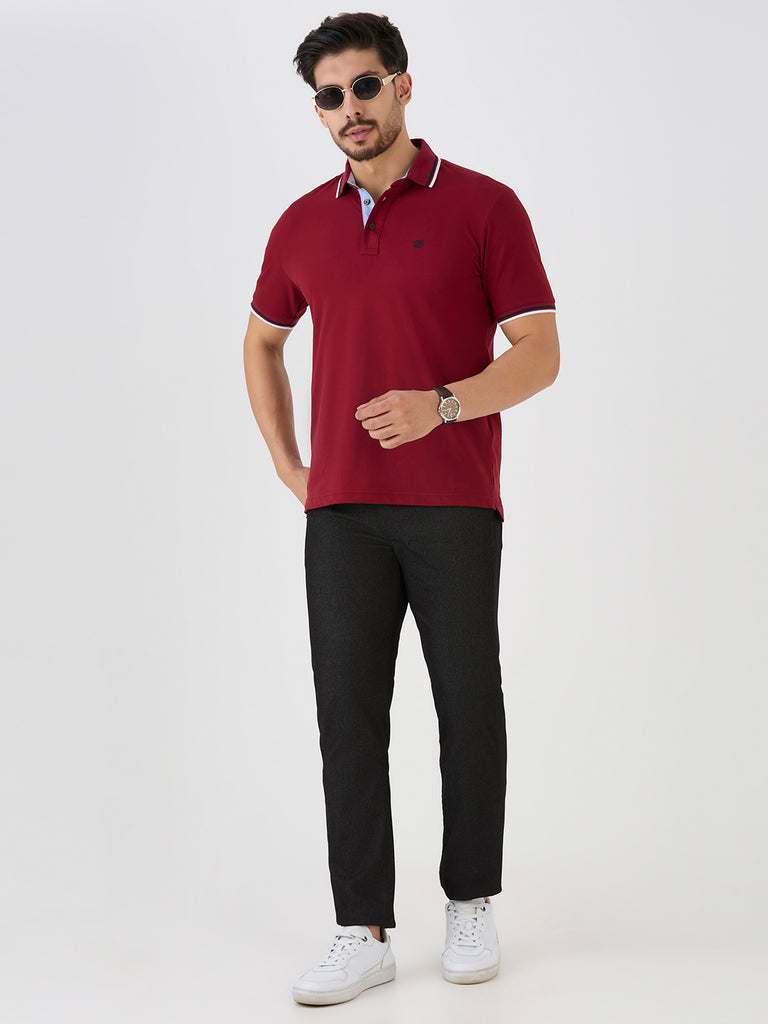 Maroon Pique Lycra Solid Polo