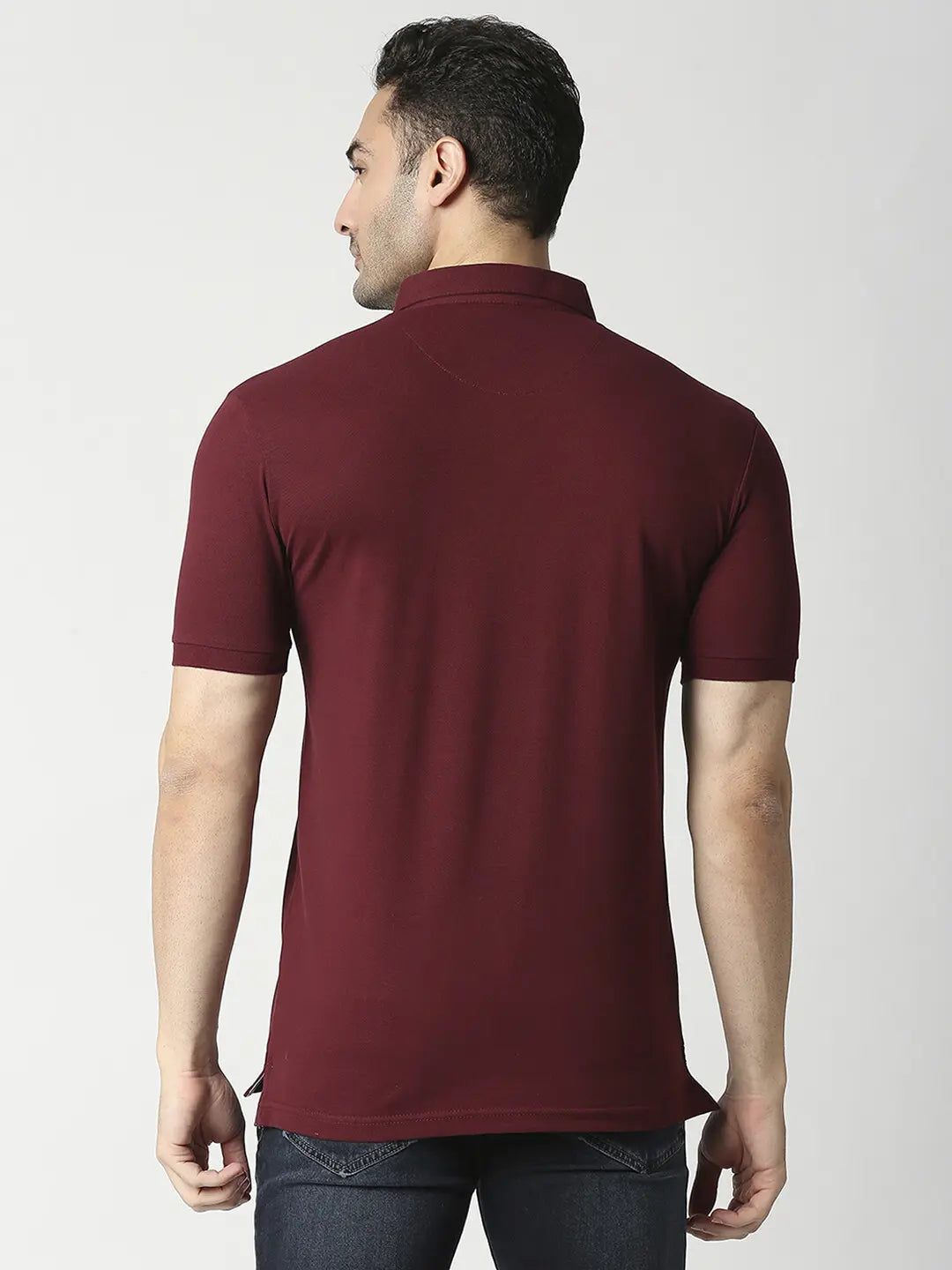 Wine Cotton Lycra Button Down Polo T-shirt