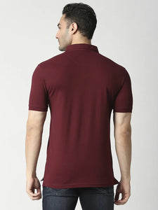 Wine Cotton Lycra Button Down Polo T-shirt