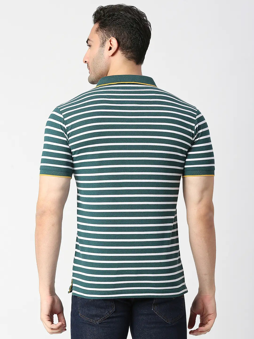 Green Pique Striped Polo T-shirt