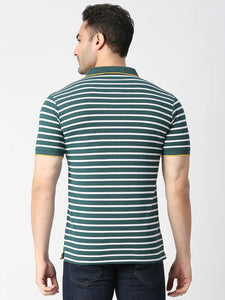 Green Pique Striped Polo T-shirt