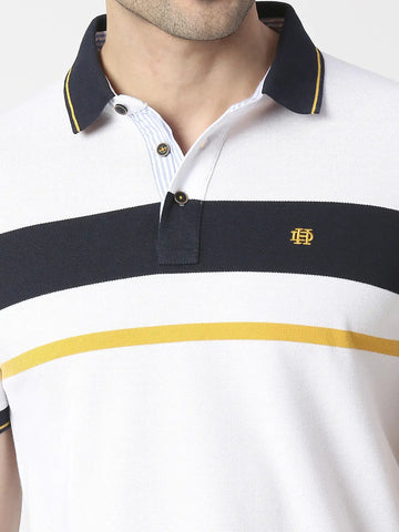 White Striped Pique Polo T-shirt