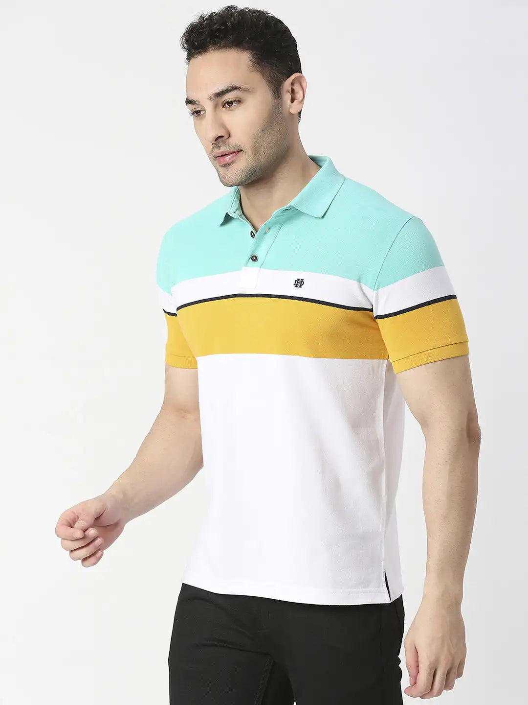 Mint & White Striped Pique Polo T-shirt