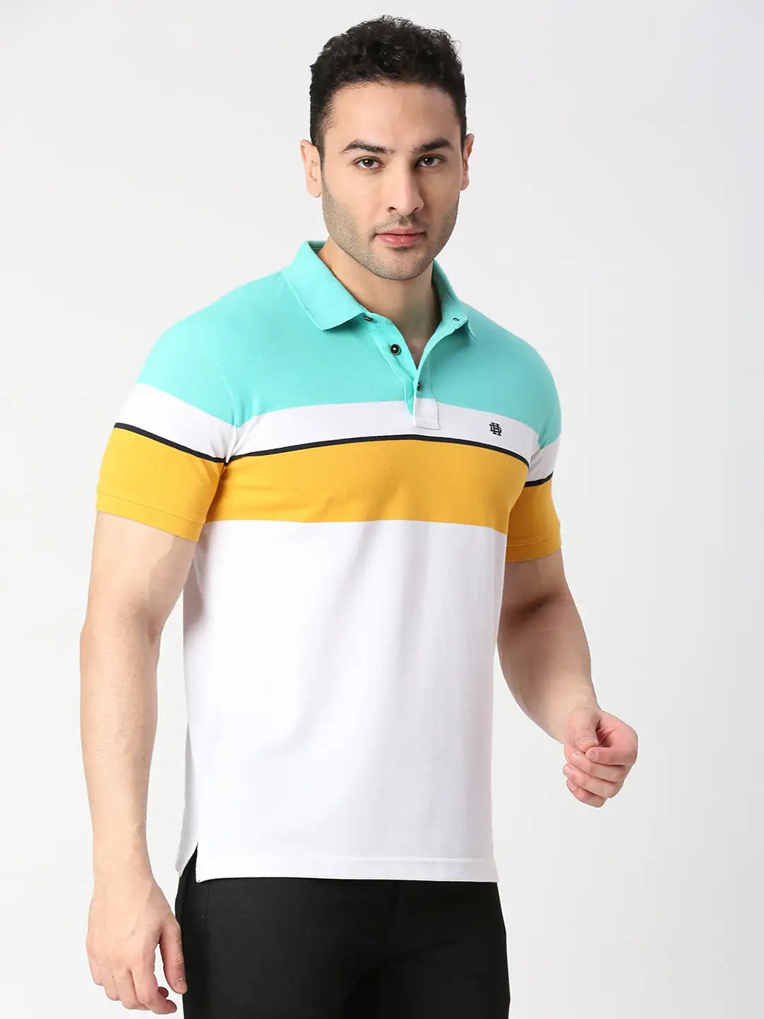Mint & White Striped Pique Polo T-shirt