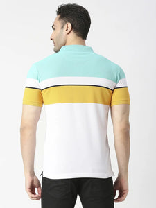 Mint & White Striped Pique Polo T-shirt
