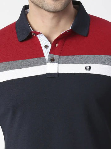 Red & Grey Colour Blocked Pique Polo T-shirt