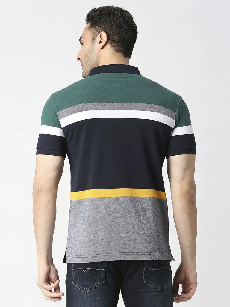 Bottle Green Multi Colour Block Pique Polo T-shirt