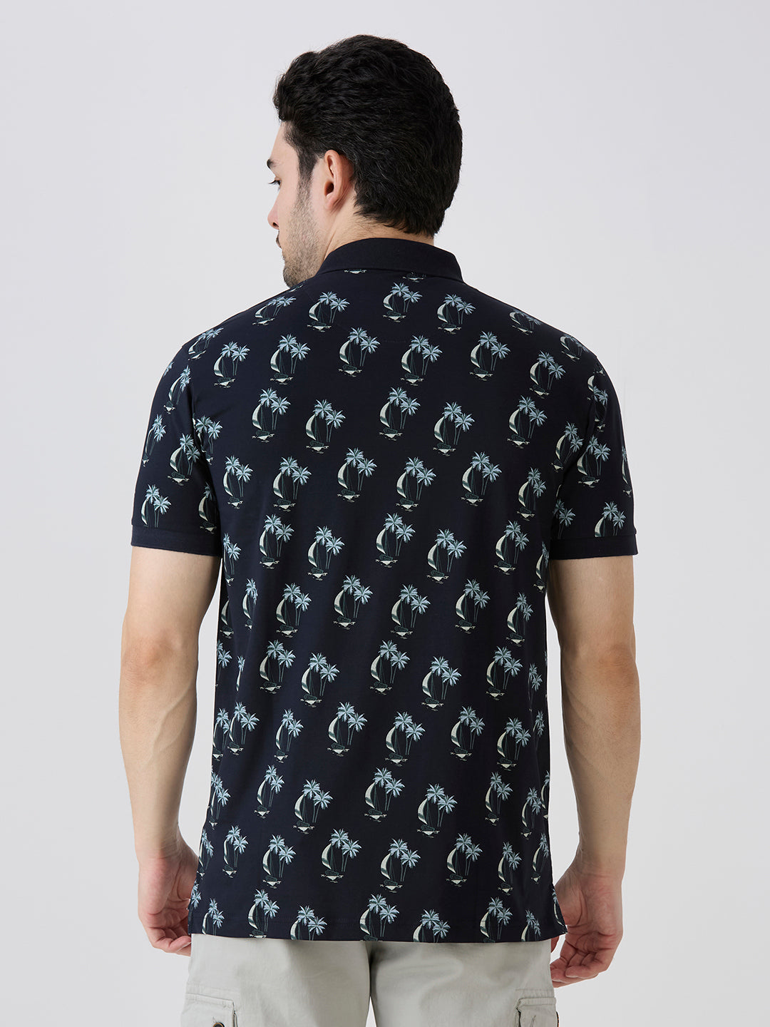 Navy Jersey Lycra Lycra AOP Polo