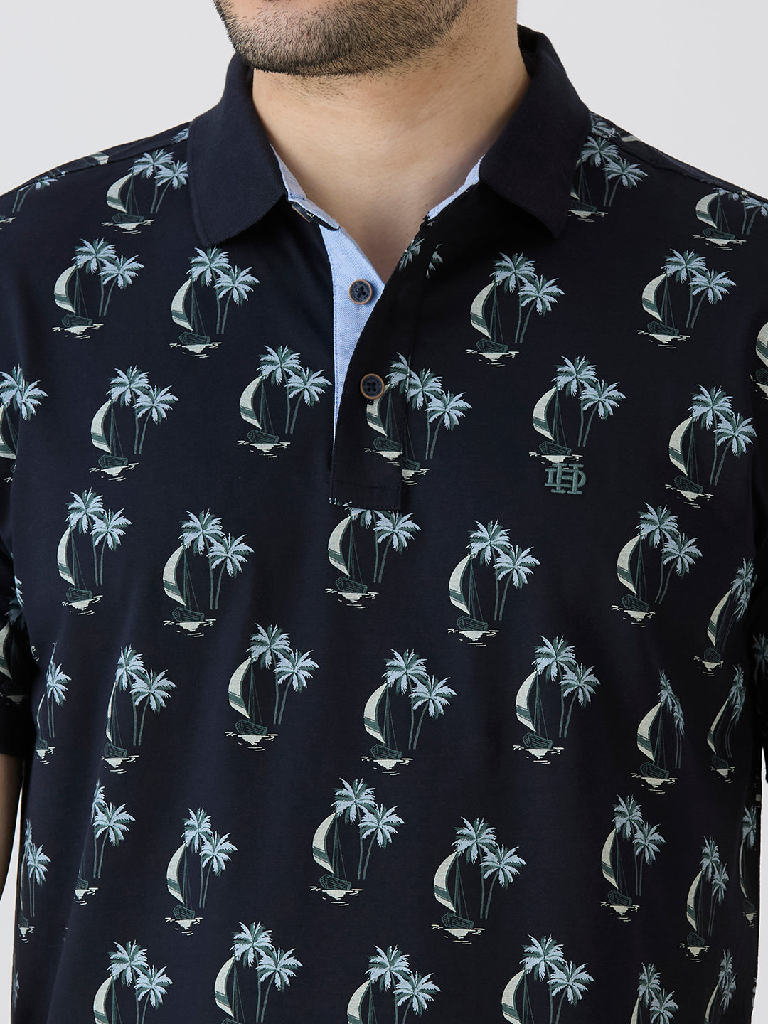 Navy Jersey Lycra Lycra AOP Polo