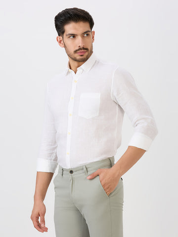 White Slim Fit Premium Linen Solid Shirt