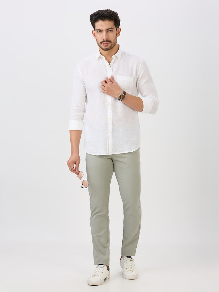 White Slim Fit Premium Linen Solid Shirt