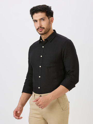 Black Slim Fit Premium Linen Solid Shirt