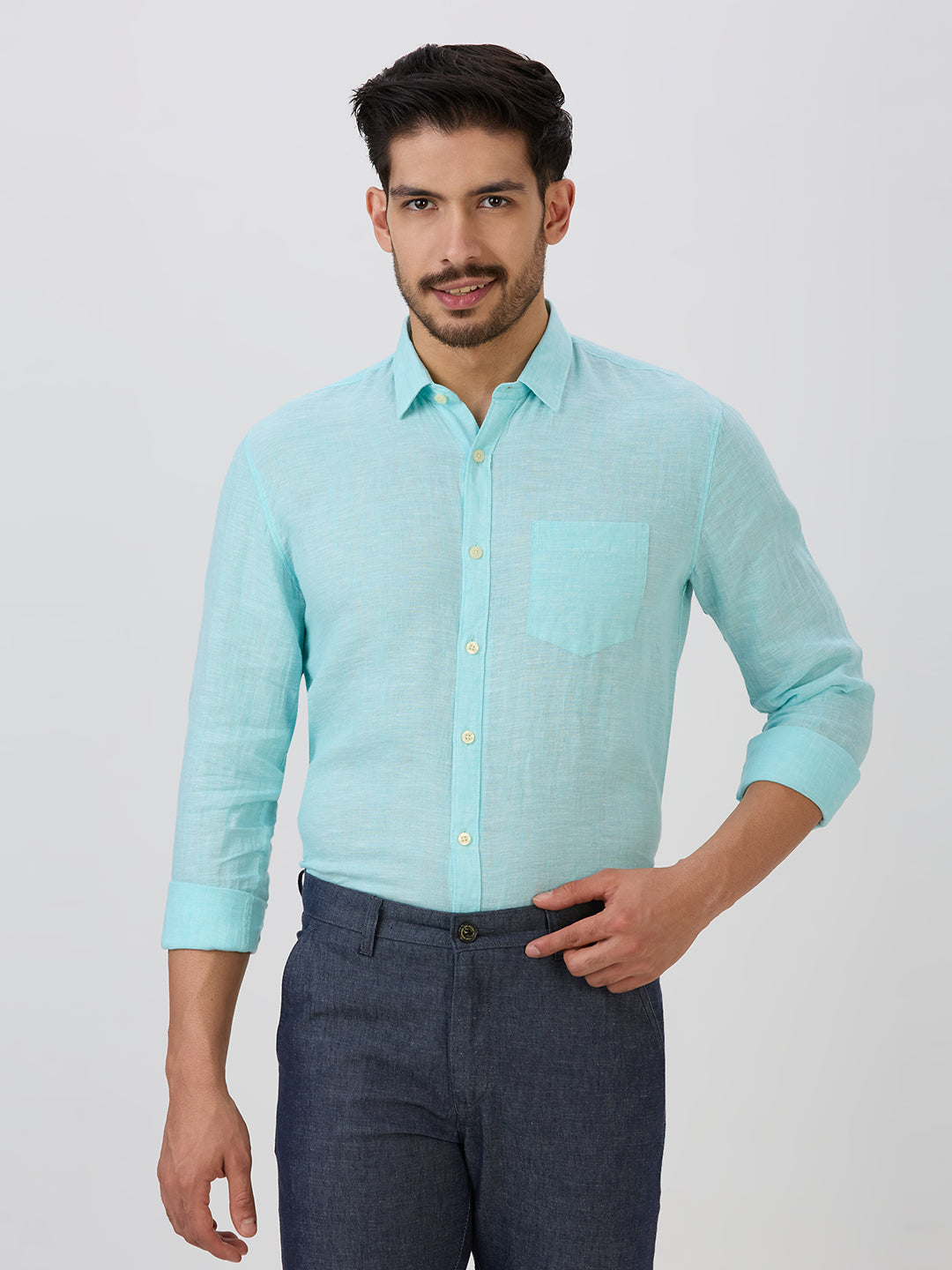 Cool Mint Slim Fit Premium Linen Solid Shirt