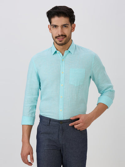 Cool Mint Slim Fit Premium Linen Solid Shirt