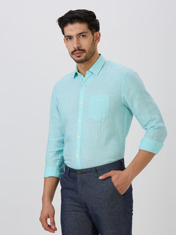 Cool Mint Slim Fit Premium Linen Solid Shirt