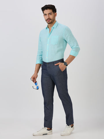 Cool Mint Slim Fit Premium Linen Solid Shirt