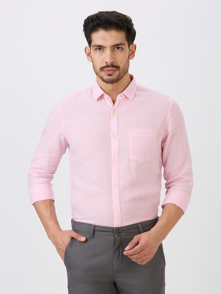 Powder Pink Slim Fit Premium Linen Solid Shirt