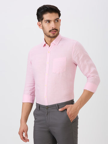 Powder Pink Slim Fit Premium Linen Solid Shirt