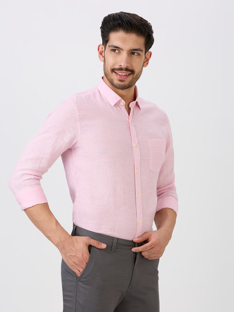 Powder Pink Slim Fit Premium Linen Solid Shirt