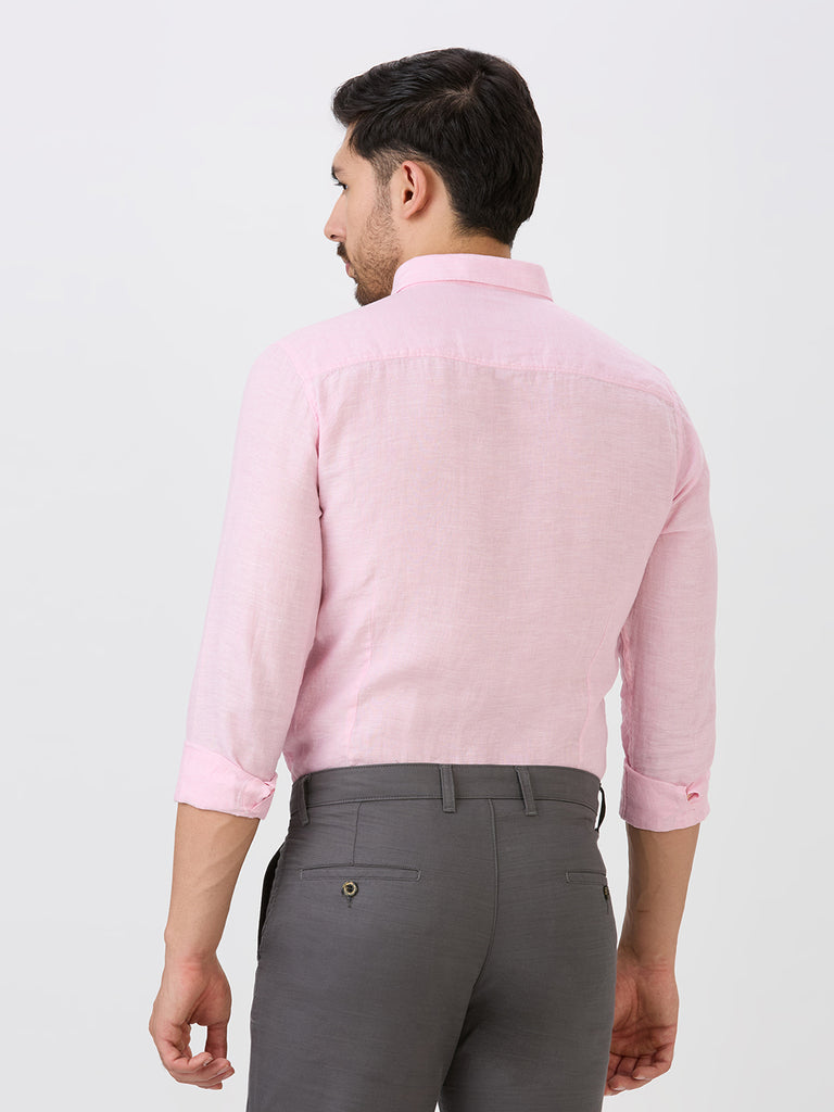 Powder Pink Slim Fit Premium Linen Solid Shirt