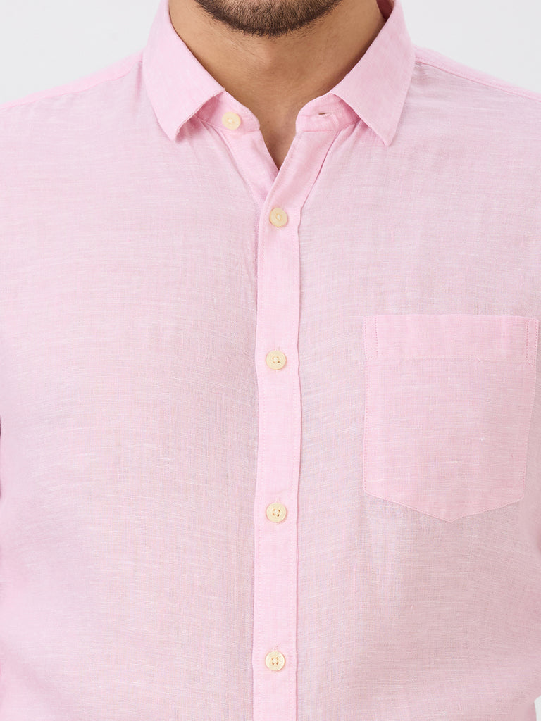 Powder Pink Slim Fit Premium Linen Solid Shirt