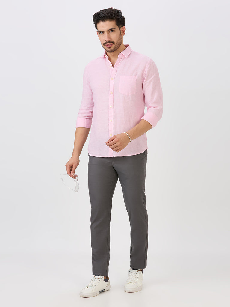 Powder Pink Slim Fit Premium Linen Solid Shirt