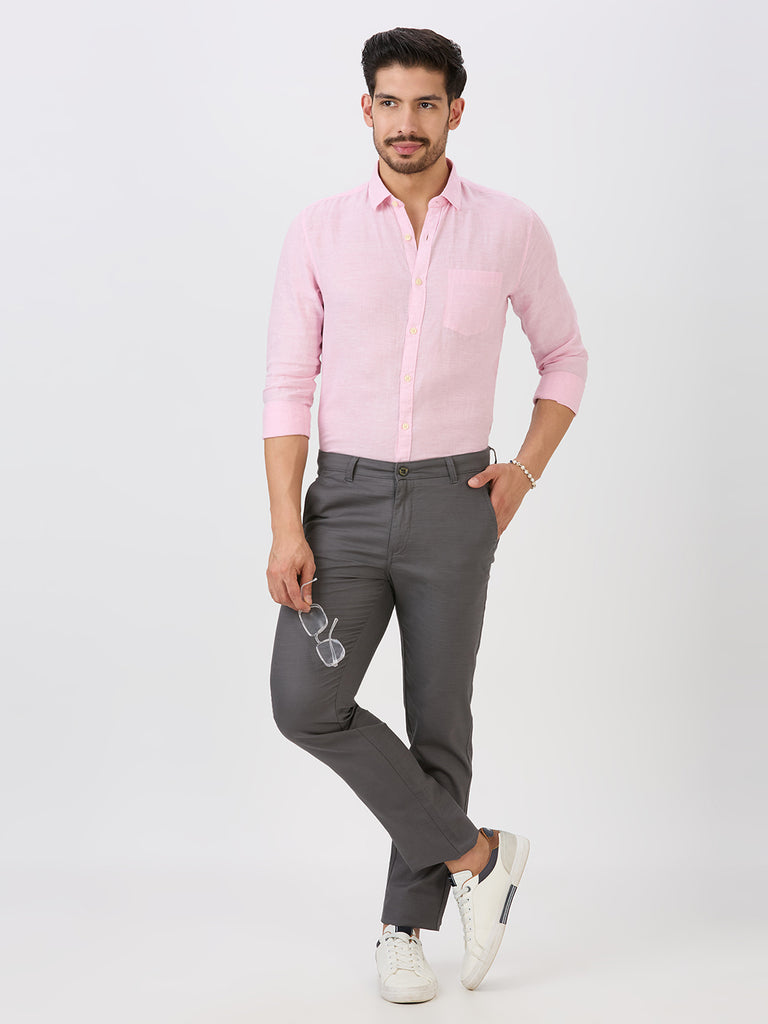 Powder Pink Slim Fit Premium Linen Solid Shirt