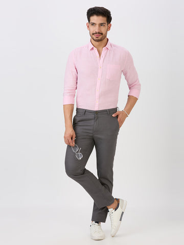 Powder Pink Slim Fit Premium Linen Solid Shirt