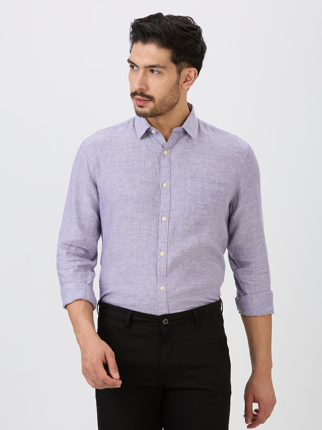 Lilac Slim Fit Premium Linen Solid Shirt