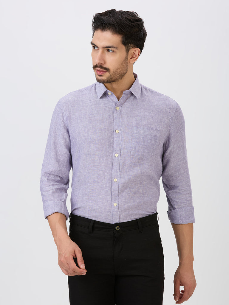 Lilac Slim Fit Premium Linen Solid Shirt