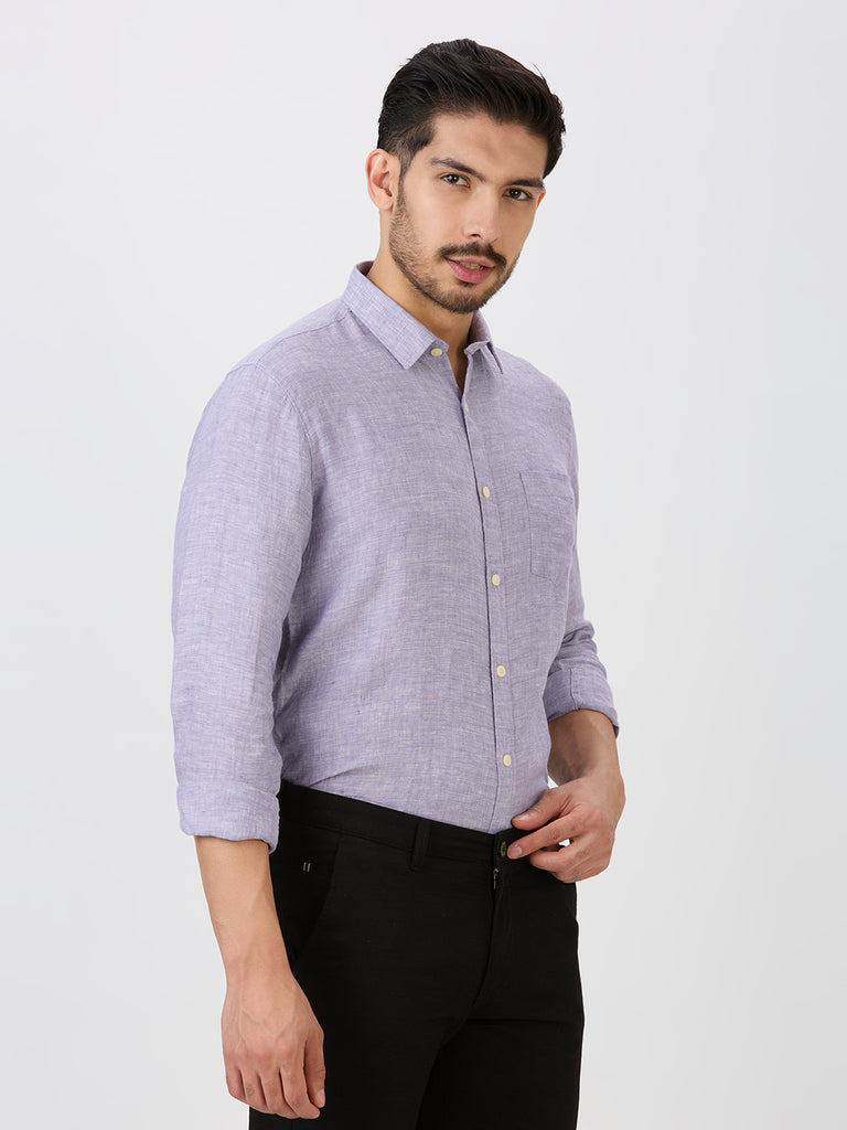 Lilac Slim Fit Premium Linen Solid Shirt