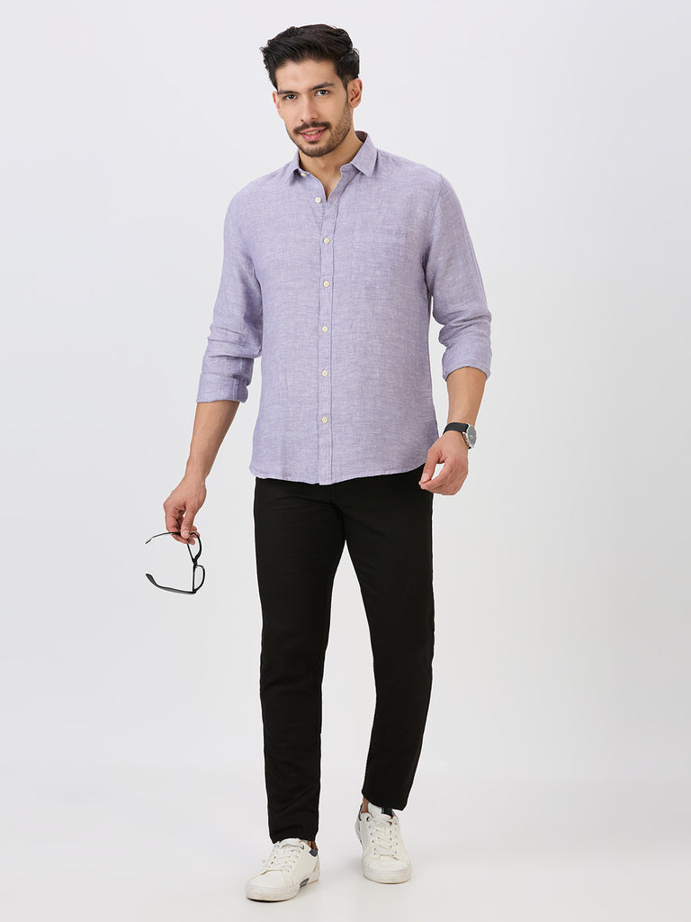 Lilac Slim Fit Premium Linen Solid Shirt