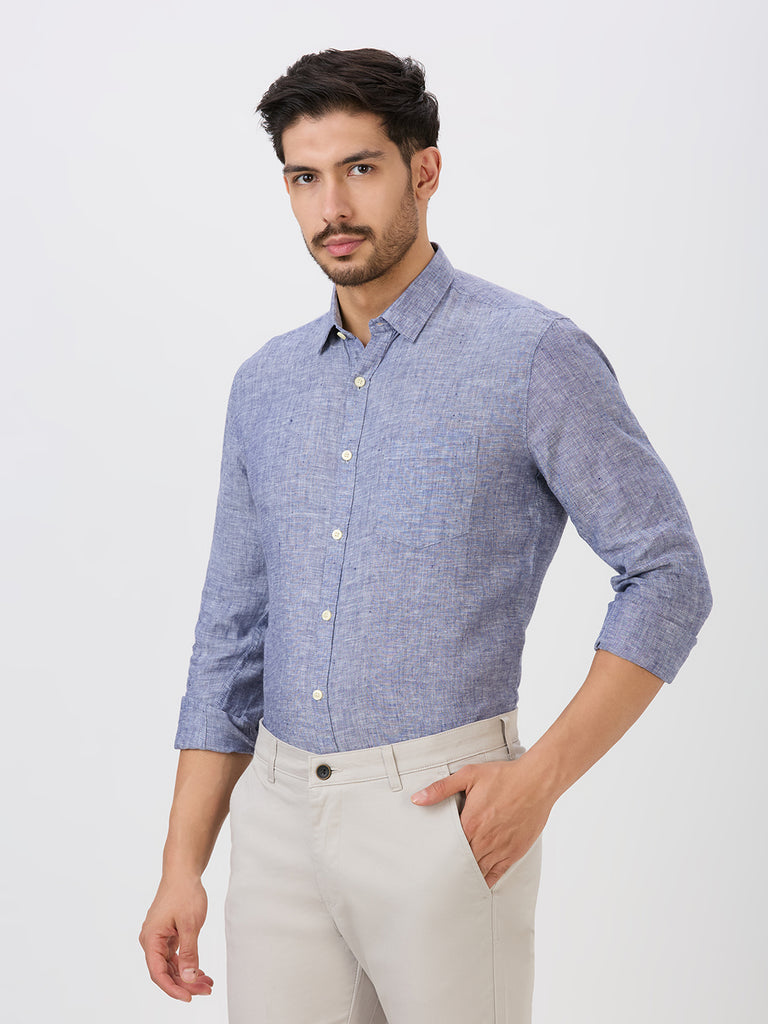 Oxford Blue Slim Fit Premium Linen Solid Shirt