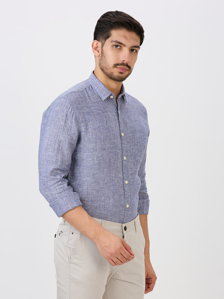 Oxford Blue Slim Fit Premium Linen Solid Shirt