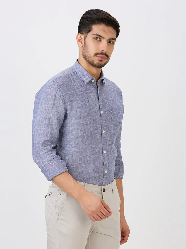 Oxford Blue Slim Fit Premium Linen Solid Shirt