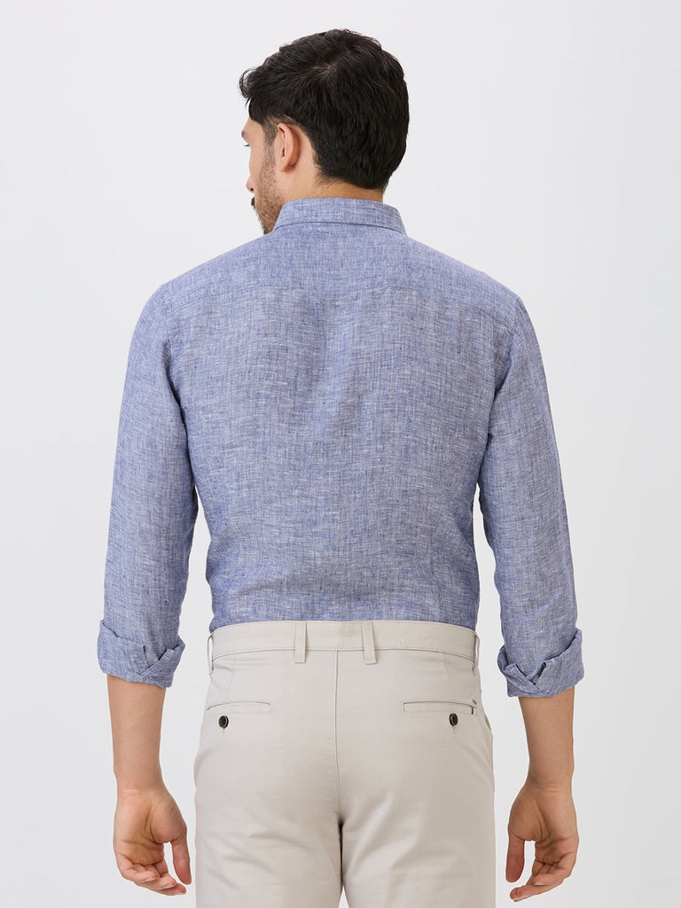 Oxford Blue Slim Fit Premium Linen Solid Shirt